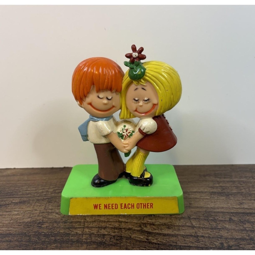 Vintage We Need Each Other Couple Figurine Made Hong Kong Berries Flower Cartoon